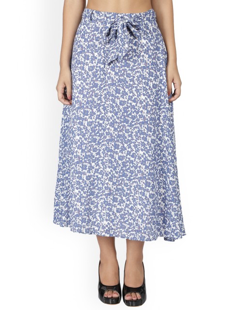 

NUEVOSDAMAS Women Blue Floral Printed Midi A-Line Skirts