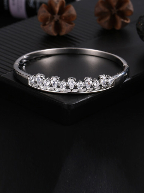 

Designs By Jewels Galaxy Women Rhodium-Plated Brass Cubic Zirconia Cuff Bracelet, Silver