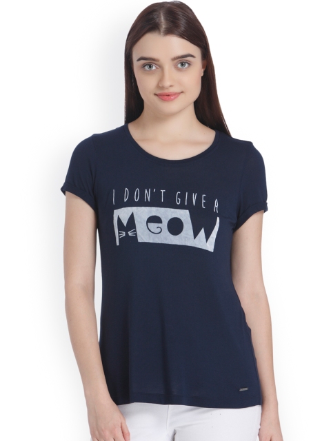 

Vero Moda Women Navy Printed Round Neck T-shirt, Navy blue