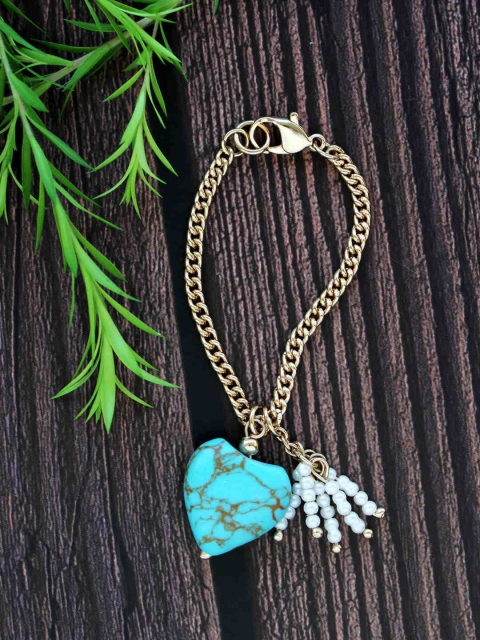 

Runway Ritual Gold-Toned & Turquoise Blue Heart Watch Bracelet Charm