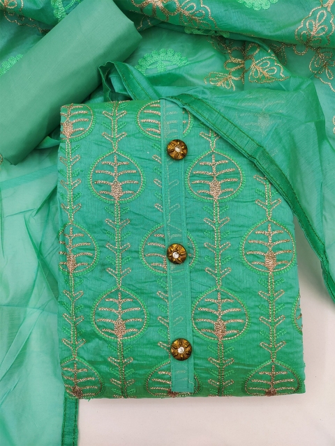 

mf Turquoise Blue & Gold-Toned Embroidered Unstitched Dress Material