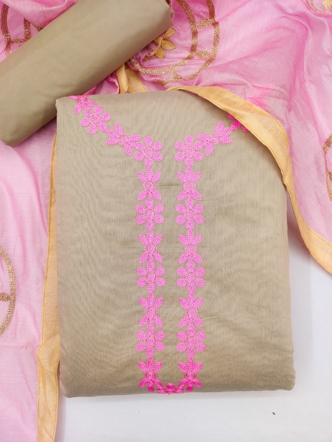 

mf Beige & Pink Embroidered Unstitched Dress Material