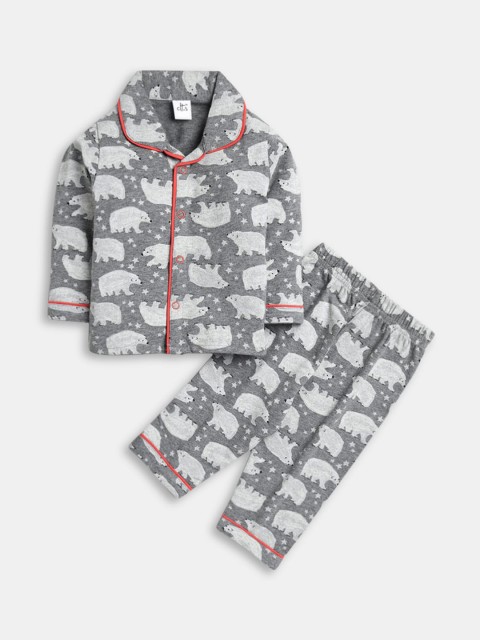 

Hopscotch Boys Grey & Off White Conversational Printed Night suit
