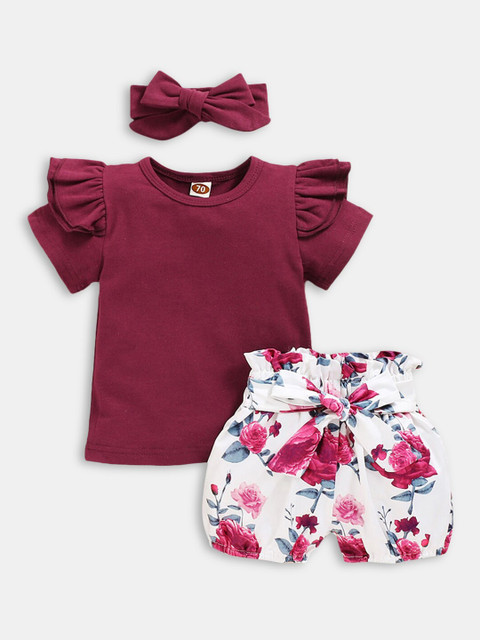 

Hopscotch Girls Red & White T-shirt with Shorts Set with Headband