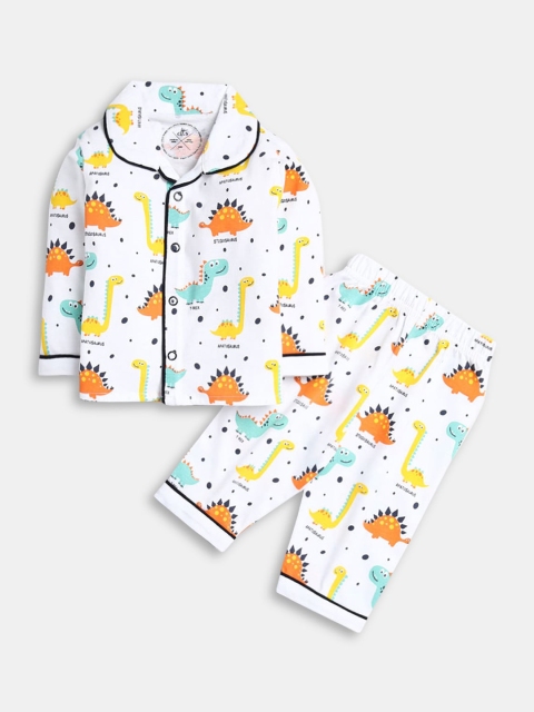 

Hopscotch Boys White & Orange Printed Pure Cotton Shirt and Pyjama Night suit 1176674