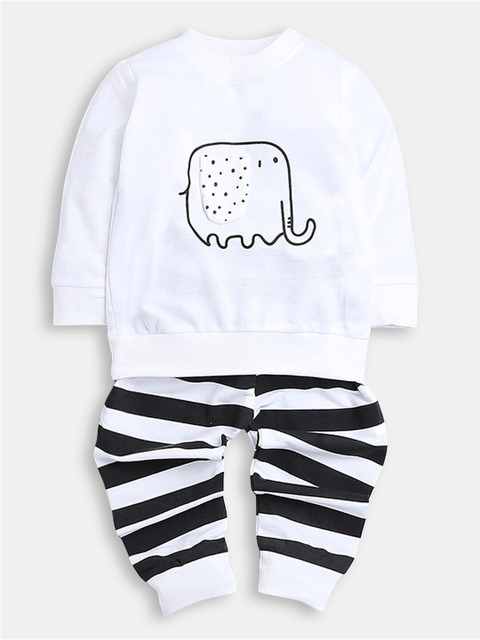 

Hopscotch Boys White & Black Printed Pure Cotton Top with Trouser