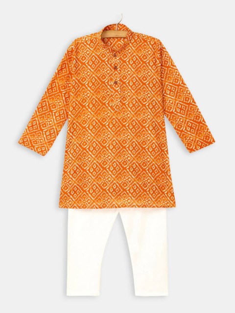 

Hopscotch Boys Orange Ethnic Motifs Printed Kurta with Pyjamas