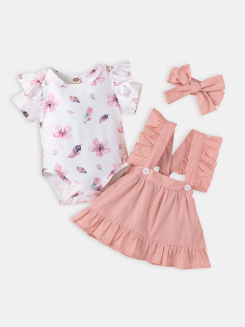 

Hopscotch Girls Pink & White Printed Top with Skirt