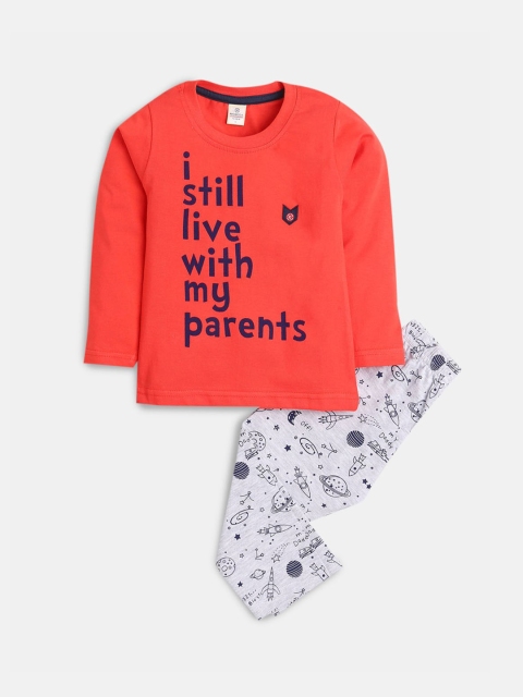 

Hopscotch Boys Coral & White Printed Cotton Night suit