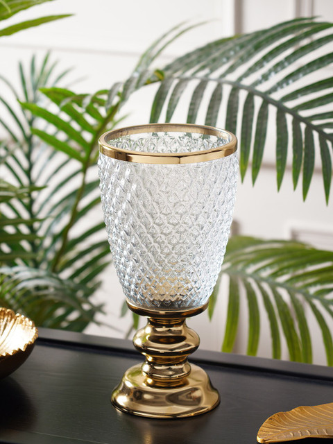 

Pure Home and Living Gold & Transparent Textured Candle Holder