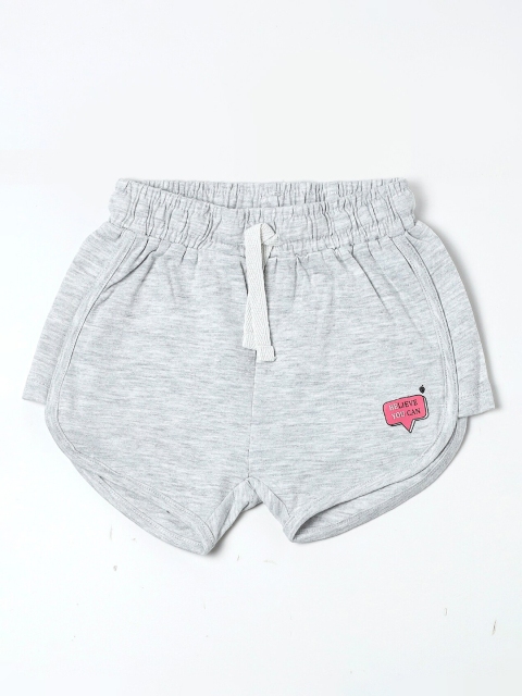 

Nuberry Girls Grey Cotton Typography Printed Low-Rise Shorts