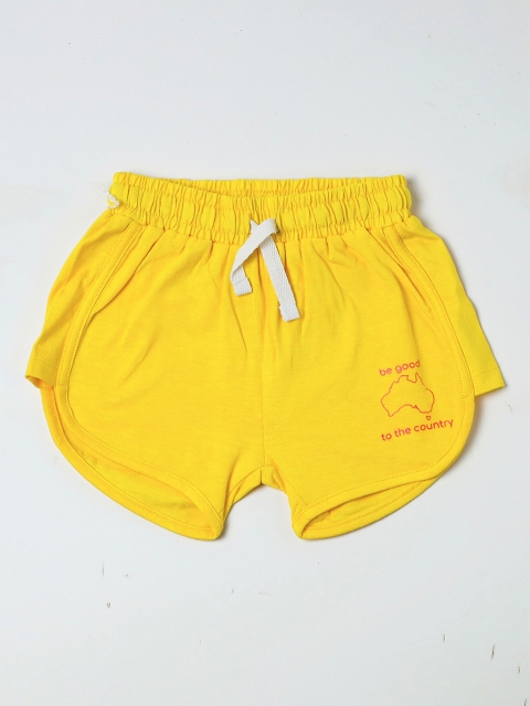 

Nuberry Girls Yellow Cotton Typography Printed Low-Rise Shorts