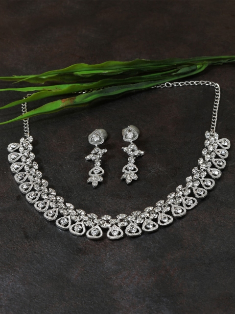 

AccessHer Silver-Plated White Artificial Stone-Studded Jewellery Set