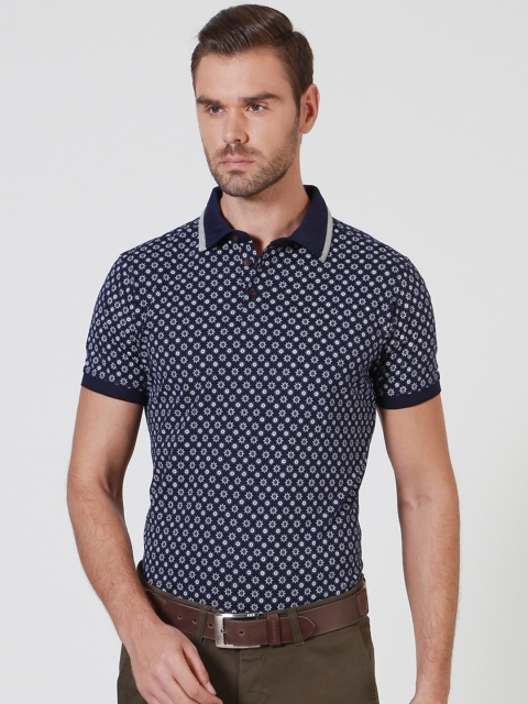 

Allen Solly Men Navy Blue & White Printed Slim Fit Polo Collar T-shirt