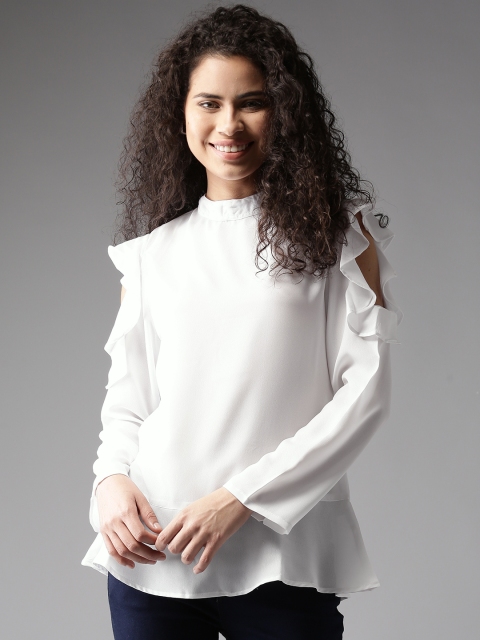 

HERE&NOW Women White Cold-Shoulder Top