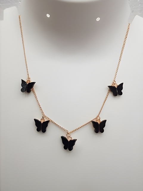 

ANNA CREATIONS Women Rose Gold & Black Rose Gold-Plated Necklace