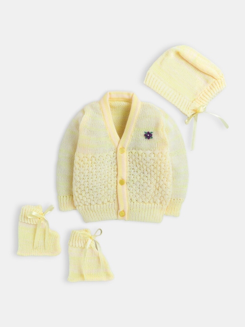 

Hopscotch Unisex Infants Kids Yellow Cardigan with Cap and Bootie
