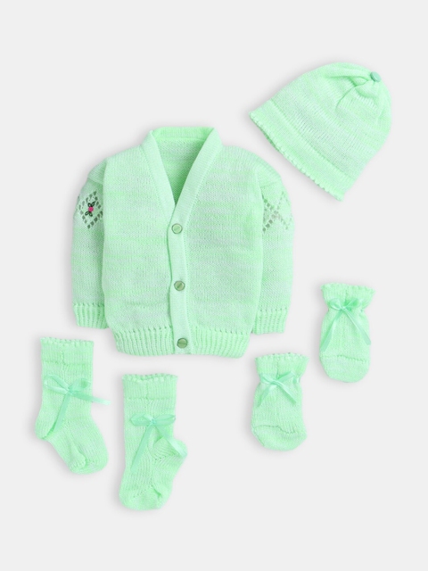 

Hopscotch Unisex Infants Kids Green Cardigan with Cap and Socks, Mittens