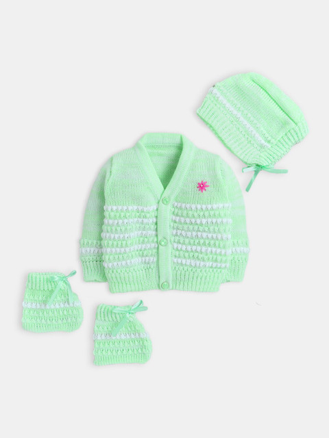 

Hopscotch Unisex Kids Green & Pink Striped Wool Cardigan