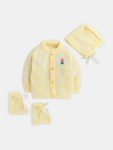 

Hopscotch Unisex Kids Yellow & Pink Wool Cardigan