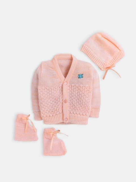 

Hopscotch Unisex Kids Peach-Coloured & Blue Wool Cardigan
