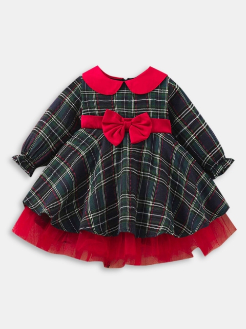 

Hopscotch Girls Red & Blue Checked Peter Pan Collar A-Line Dress