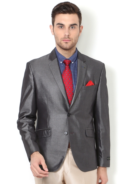 

V Dot by Van Heusen Grey Patterned Single-Breasted Formal Blazer