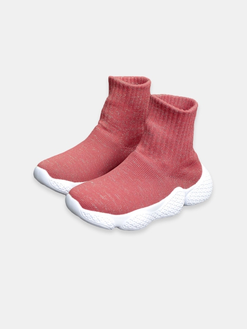 

Hopscotch Girls Pink Woven Design High-Top Slip-On Sneakers