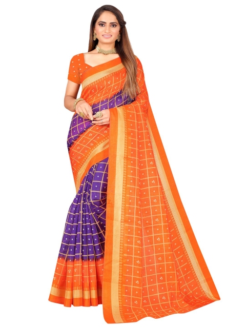 

KALINI Purple & Orange Bandhani Zari Art Silk Bandhani Saree