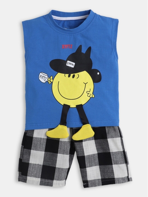 

Hopscotch Boys Blue & White Printed T-shirt with Shorts