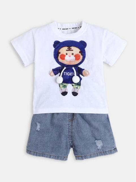 

Hopscotch Boys Blue & White Printed T-shirt with Short