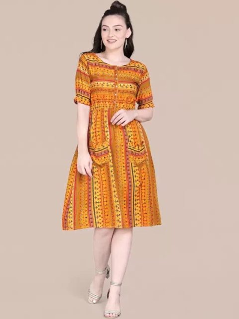 

RIVAMA Yellow & Red Ethnic Motifs Dress