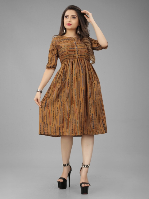 

RIVAMA Women Brown & Red Ethnic Motifs Dress