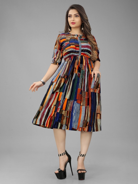 

RIVAMA Women Red & Blue Printed Dress