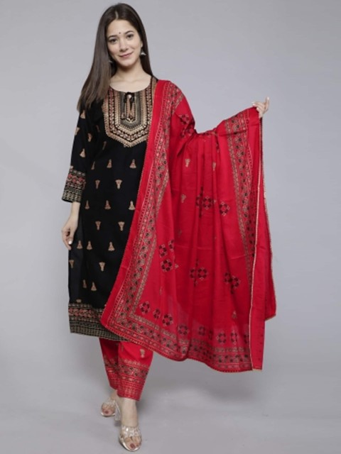 

SP DESIGNS Women Black Floral Printed Kurta with Palazzos & With Dupatta