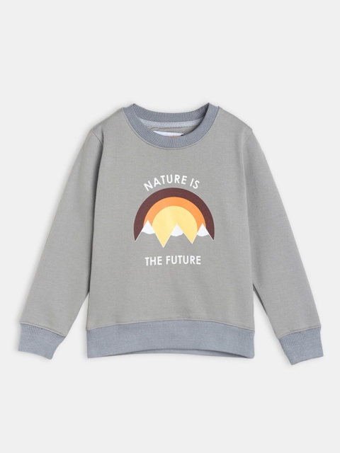 

Hopscotch Boys Grey Printed Hooded Cotton Sweatshirt