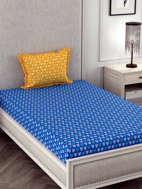 

CHHAVI INDIA Blue & Yellow Conversational 210 TC Single Bedsheet with 1 Pillow Covers