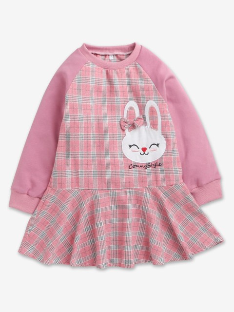 

Hopscotch Girls Pink Checked Applique A-Line Cotton Dress
