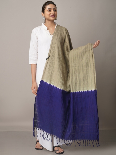 

Unnati Silks Navy Blue & White Pure Cotton Shibori Dupatta
