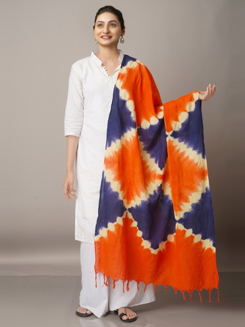

Unnati Silks Women Blue & Orange Printed Pure Cotton Shibori Dupatta