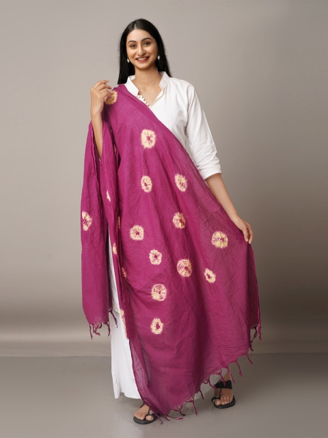 

Unnati Silks Purple & White Printed Pure Cotton Shibori Dupatta