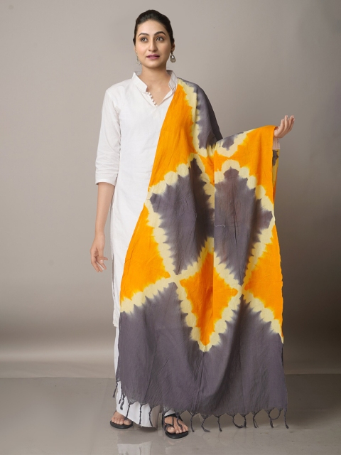 

Unnati Silks Women Yellow & Grey Dyed Pure Cotton Shibori Dupatta