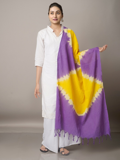 

Unnati Silks Yellow & Purple Pure Cotton Tie and Dye Dupatta