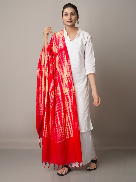 

Unnati Silks Red & Cream-Coloured Dyed Pure Cotton Tie and Dye Dupatta