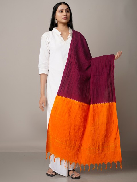 

Unnati Silks Maroon & Orange Colourblocked Pure Cotton Tie and Dye Dupatta