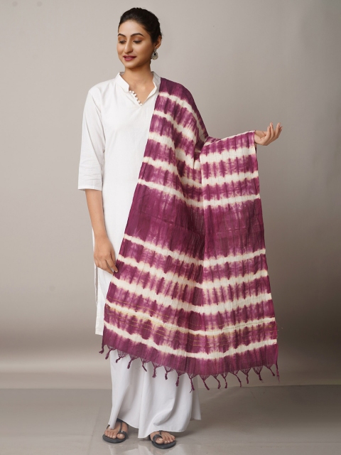 

Unnati Silks White & Magenta Tie And Dye Pure Cotton Shibori Dupatta