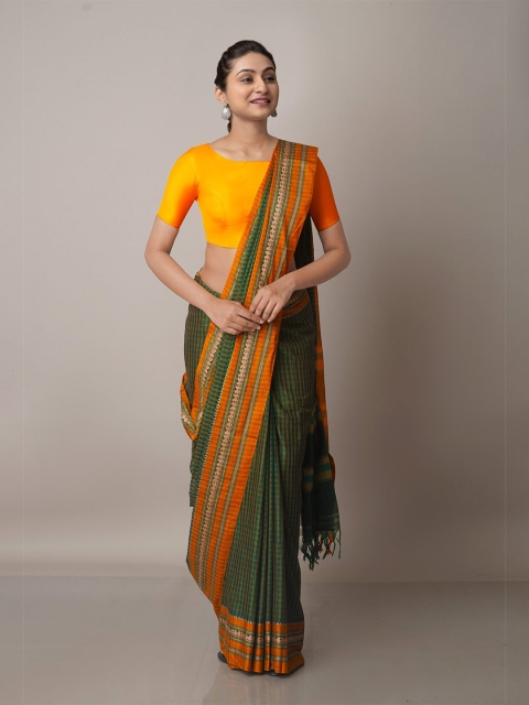

Unnati Silks Green & Orange Woven Design Pure Cotton Narayan Peth Saree