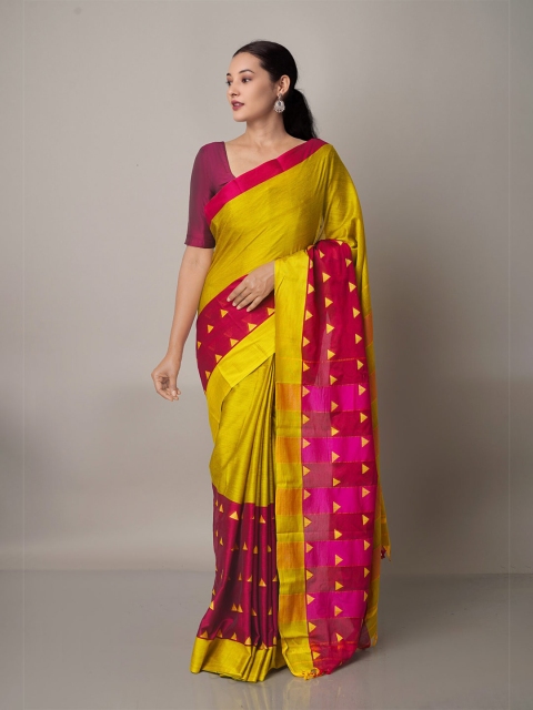 

Unnati Silks Yellow & Pink Woven Design Narayan Peth Saree