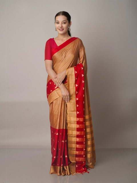 

Unnati Silks Cream-Coloured & Red Woven Design Narayan Peth Saree