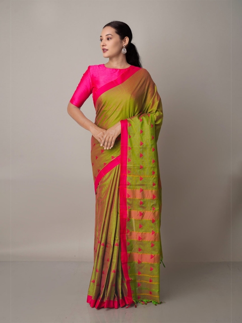 

Unnati Silks Green & Pink Woven Design Narayan Peth Saree